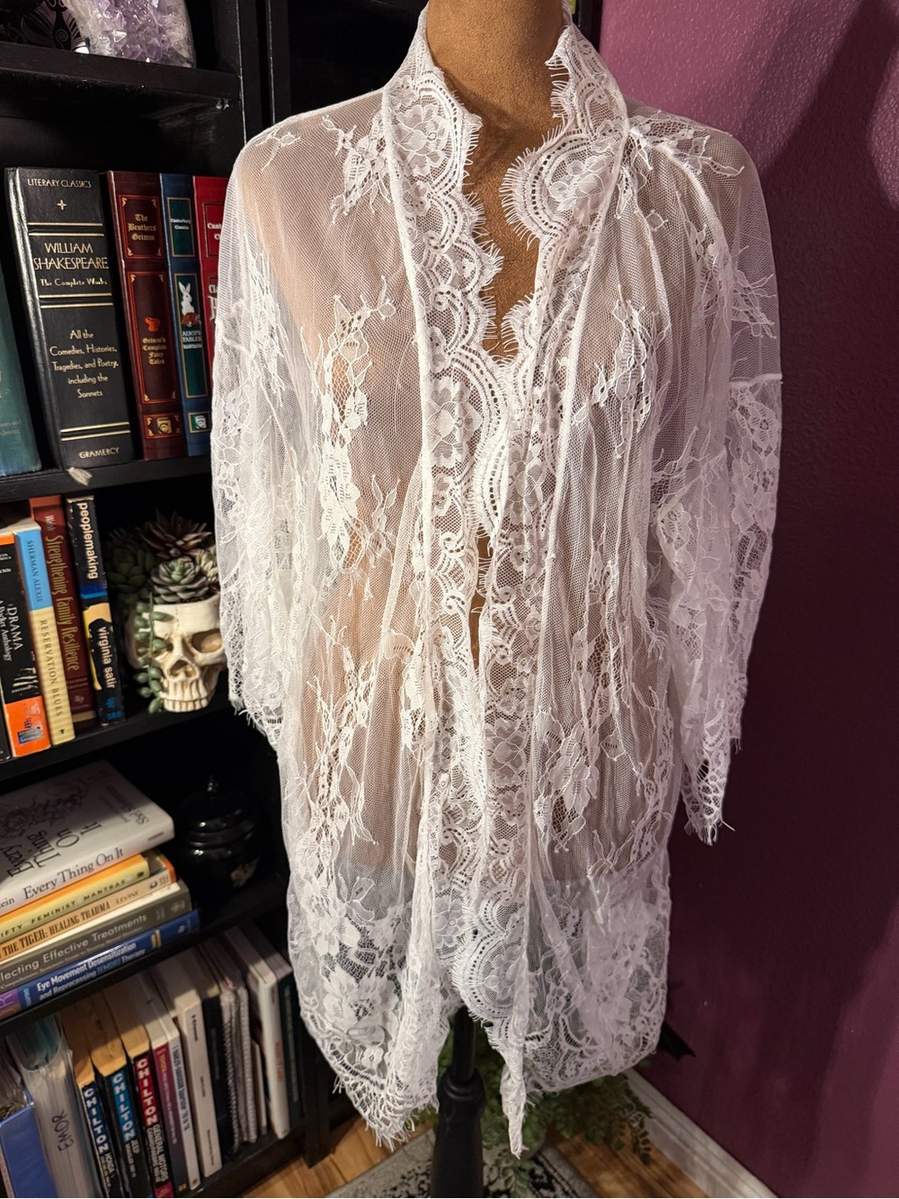 Sheer Lace Robe - White